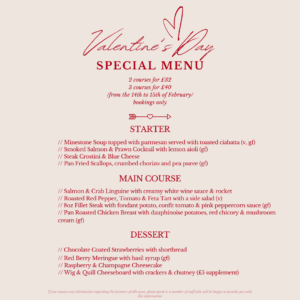 Valentines Menu & 2 for £10 cocktails