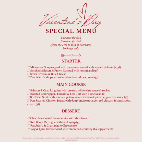 Valentines Menu & 2 for £10 cocktails